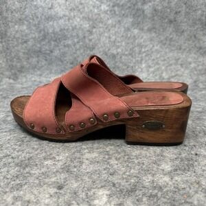CANDIE'S Y2K Wood‎ Sandals Womens Size 7 Chunky Suede Red Boho Bratz Boho Vtg